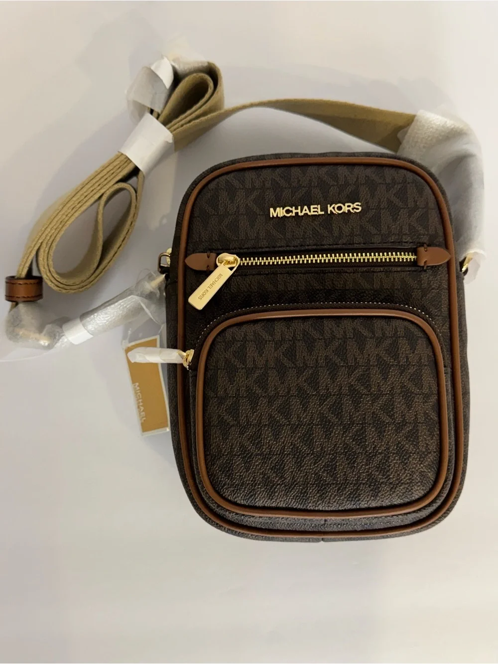 Michael Kors Jet Set Medium Signature Logo Crossbody Bag Brown NWT